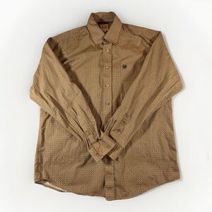 Cinch Western Button Up Shirt Men's M Brown Geometric 100% Cotton Long Sleeve
